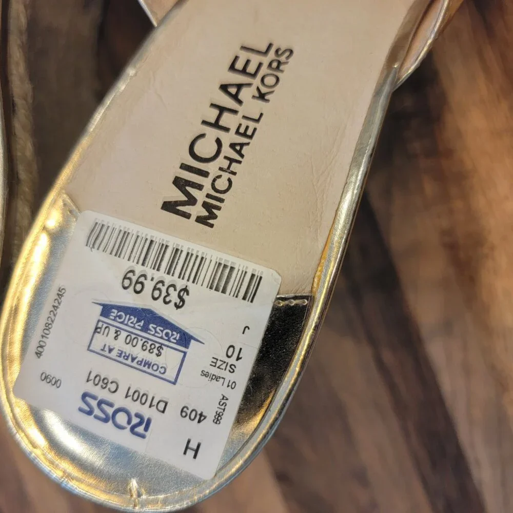 Michael Kors MK Logo Silver Espadrilles Wide Criss cross Strap 4